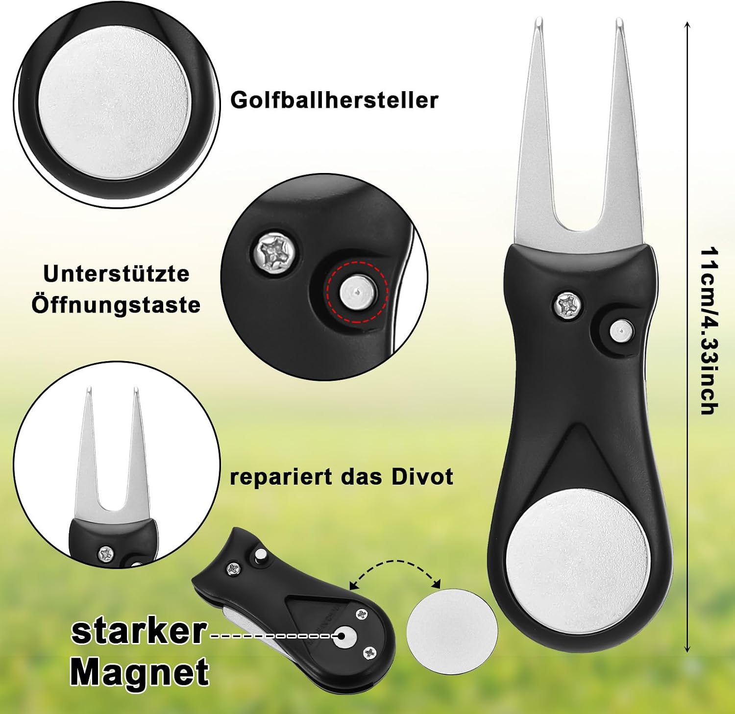 Detalle de Newofview 3-in-1 Golfzubehör Set – Mikrofaser Handtuch, Golfschlägerbürste und Pitchgabel