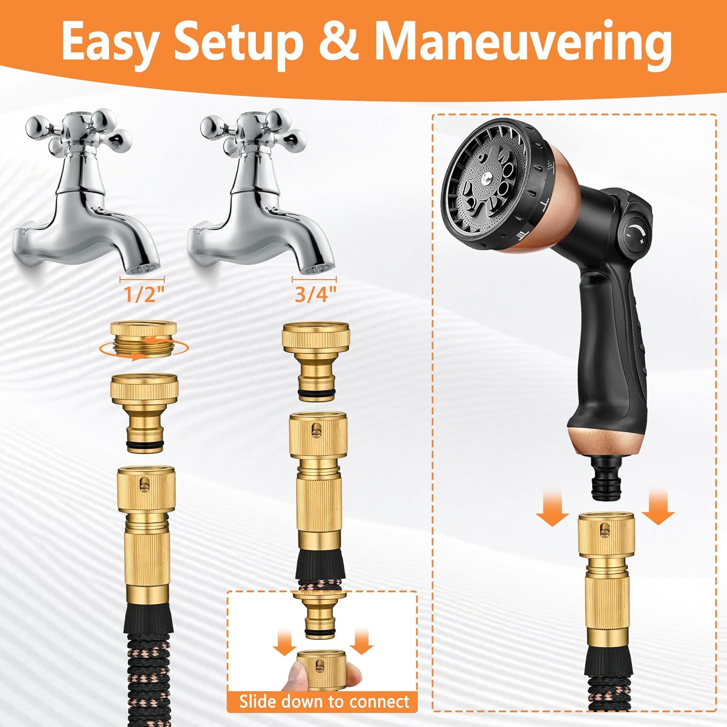 Thumbnail 5 de Expandable Garden Hose Pipe 100FT (30m) with 10-Function Spray Gun – BlackGold