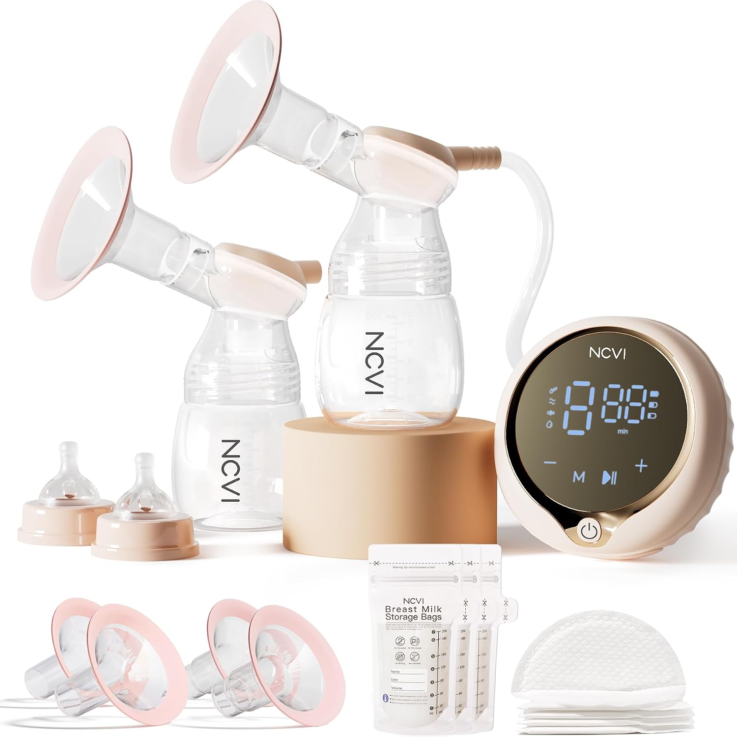 NCVI XB-8100 Double Electric Breast Pump with 24/28mm Flanges and LED Display