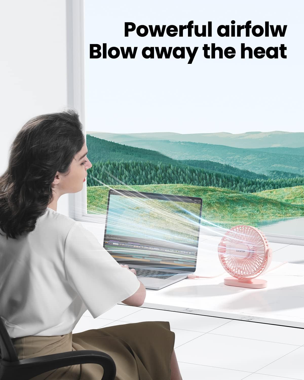 Detalle 2 de gaiatop USB Desk Fan 5.5in Pink