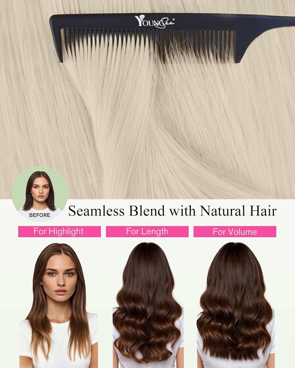 Thumbnail 5 de YoungSee Tape Extensions Echthaar „Invisible Tape“ 50 cm – Platinblond, blondes Echthaar (50 g) #60A