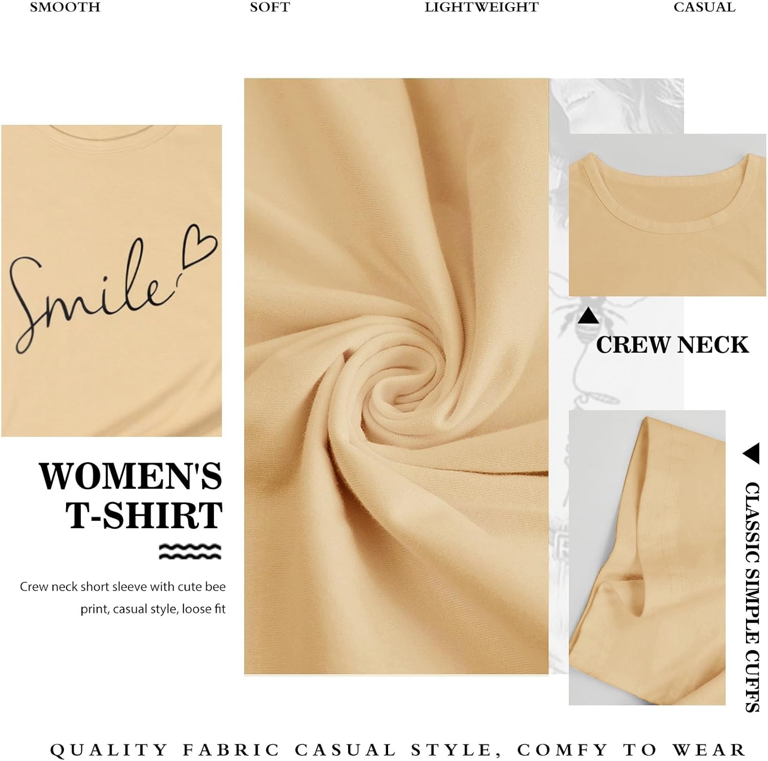 Thumbnail 2 de Tuopuda Damen T-Shirt Sommer Rundhals Kurzarm mit Smile-Print – Basic, bequem aus Baumwolle