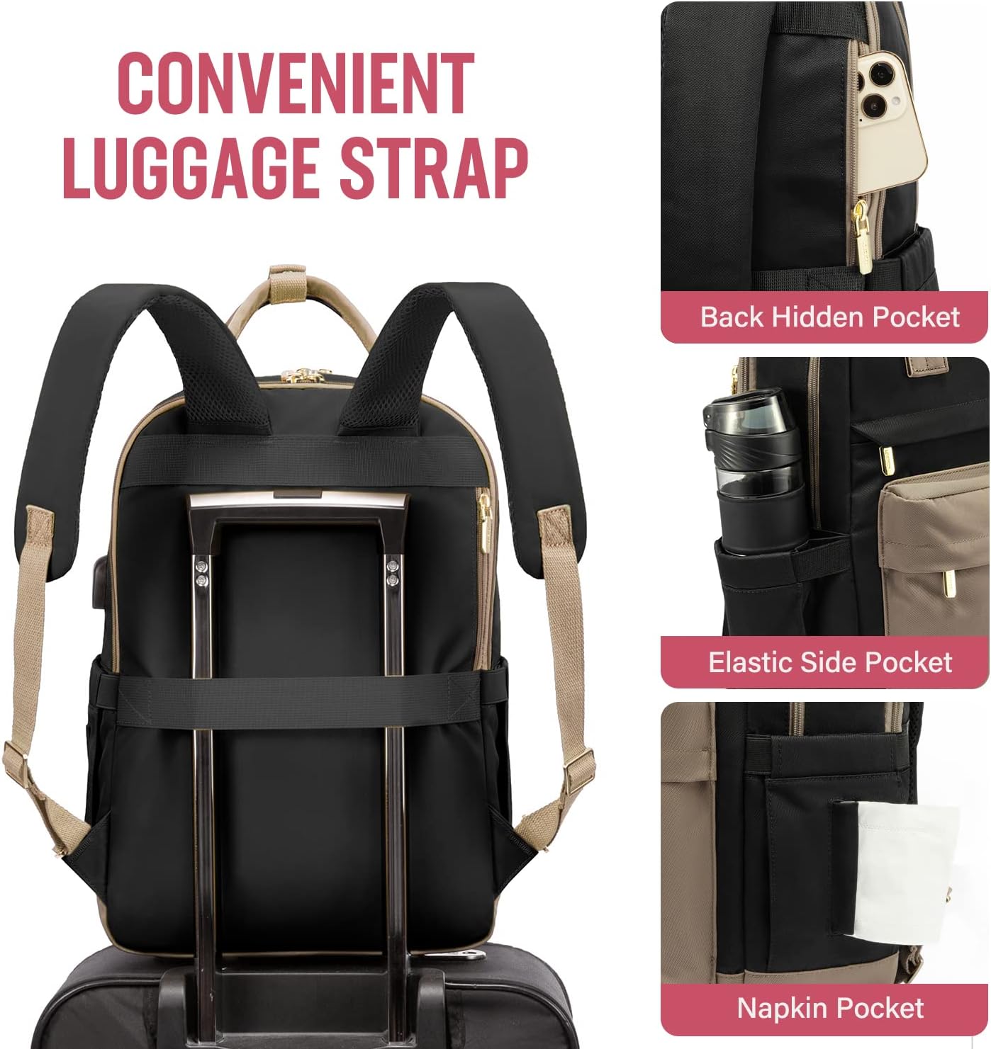 Thumbnail 3 de LOVEVOOK Travel Backpack Womens: 15.6 Inch Laptop Bag with USB Port, Waterproof & Versatile for Work, College and Travel