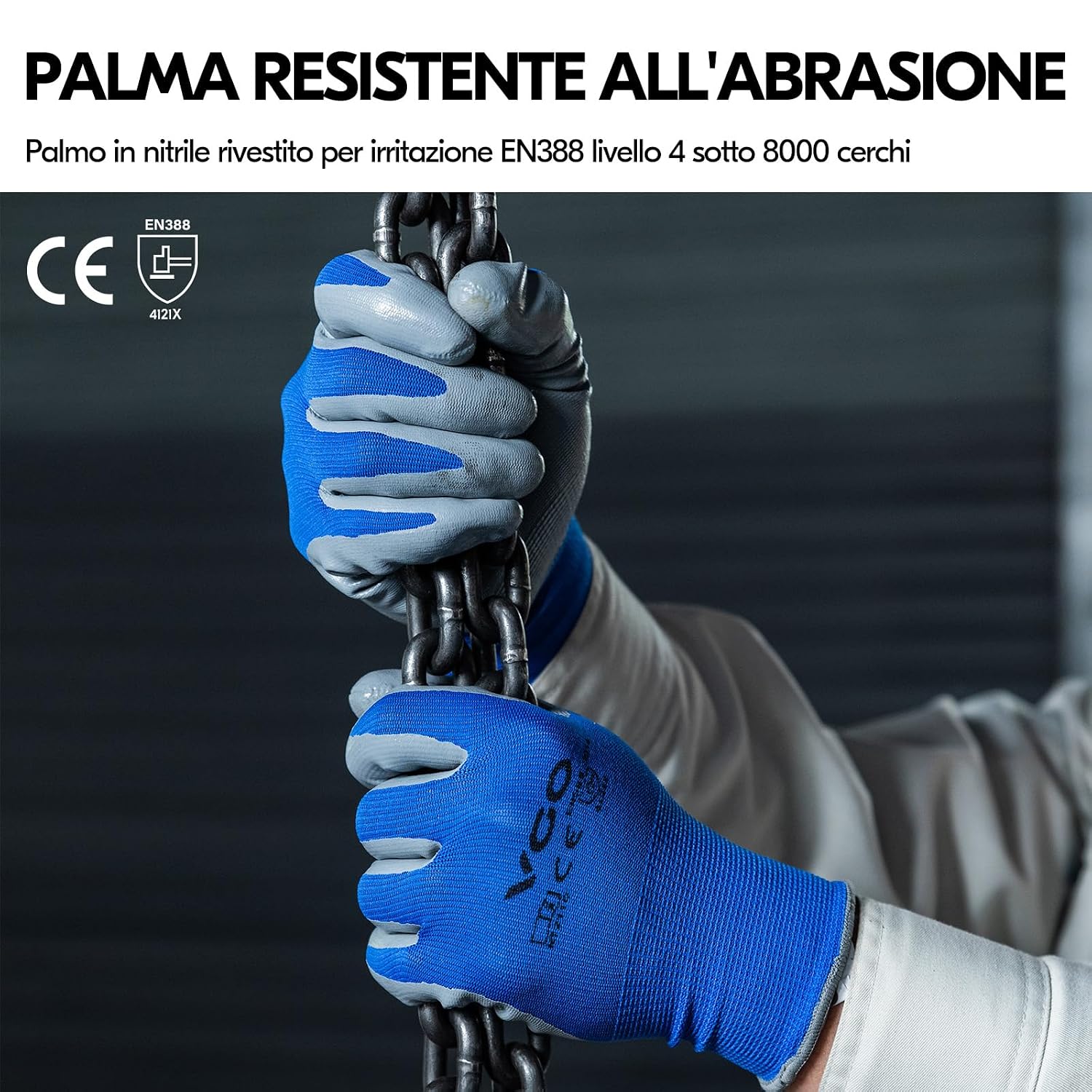 Detalle de Vgo... 10 paia Guanti Lavoro Rivestiti Nitrile – Cinturino Blu, Taglia M (NT2110)