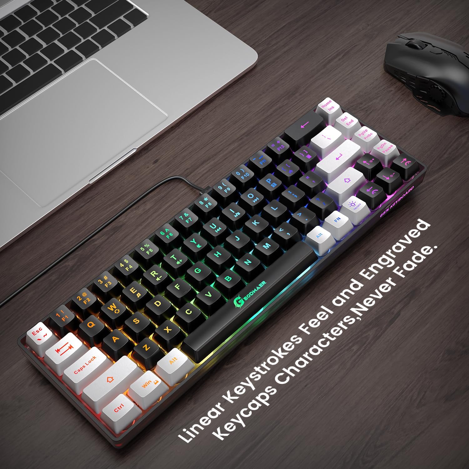 Thumbnail 1 de GEODMAER 65% Gaming Keyboard (68 Keys) with LED Backlit, Wired USB-C, Anti-Ghosting