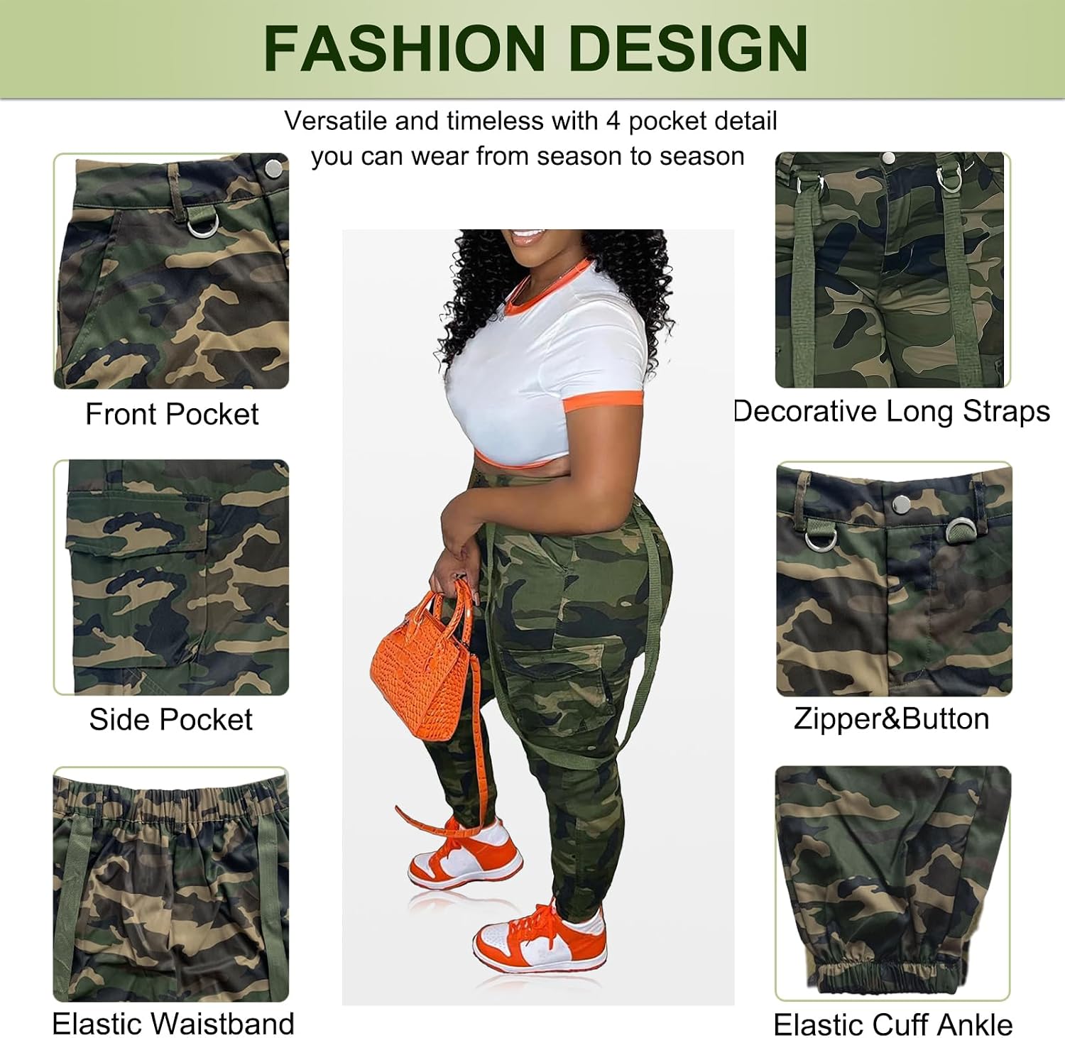 Detalle de SDNGED Women's Camo Cargo Pants, Polyester-Spandex