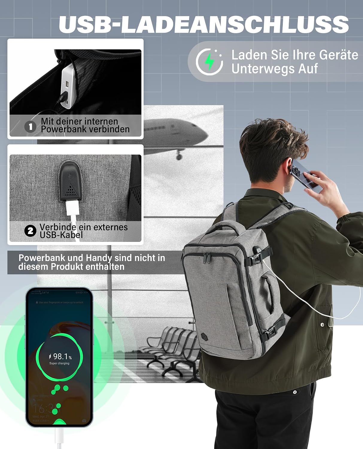 Thumbnail 6 de VANKEV Handgepäck-Rucksack 40x20x25 für Ryanair