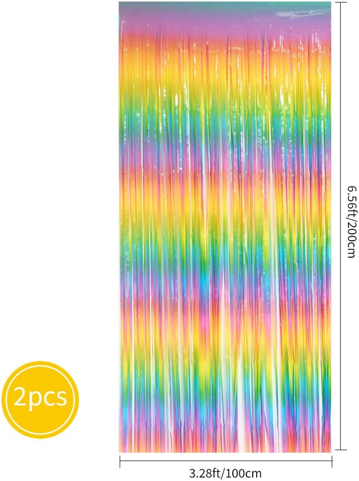 Thumbnail 5 de BEISHIDA 2 Pack Light Rainbow Foil Fringe Curtain Backdrop (3.28 x 6.56 ft) – Colourful Photo Backdrops for Parties