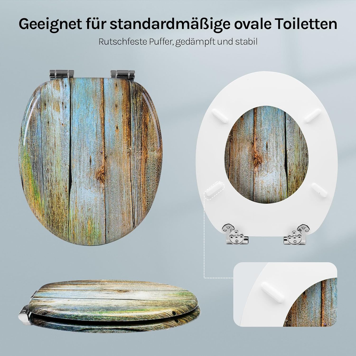 Detalle de WOLTU Premium WC-Sitz mit Absenkautomatik – MDF Holzkern, Softclose, Oval