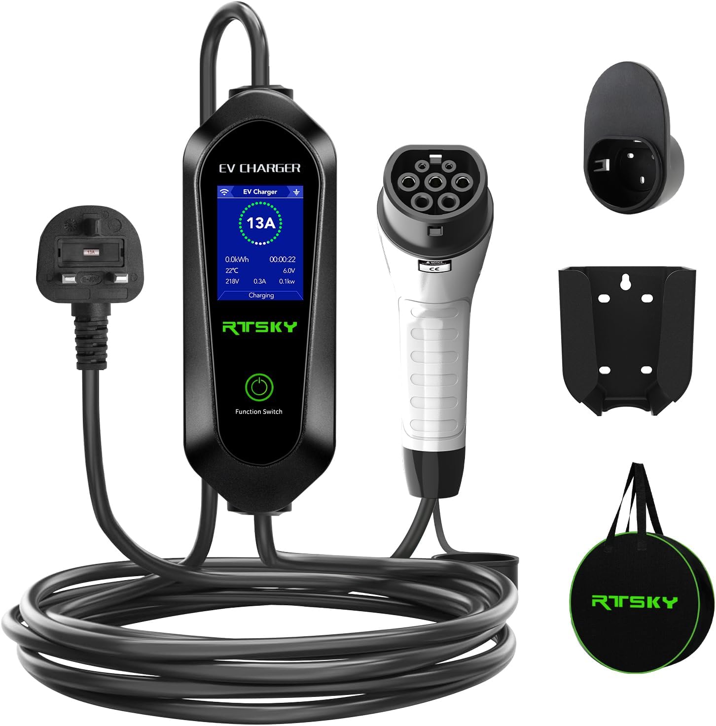 Detalle de RTSKY EV Charger 8m 3 kW Type 2 to UK Plug