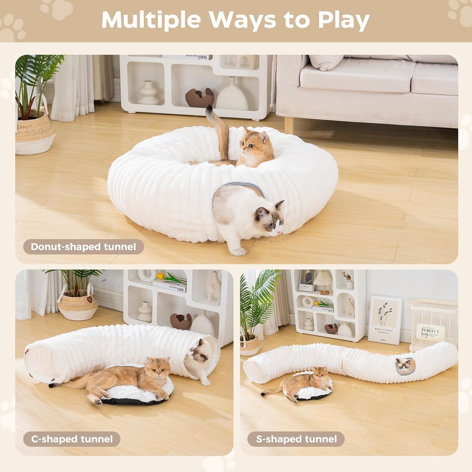 Detalle de Avont Cat Tunnel Bed for Indoor Cats – Plush Donut Tunnel Bed (Large, 10” Diameter)