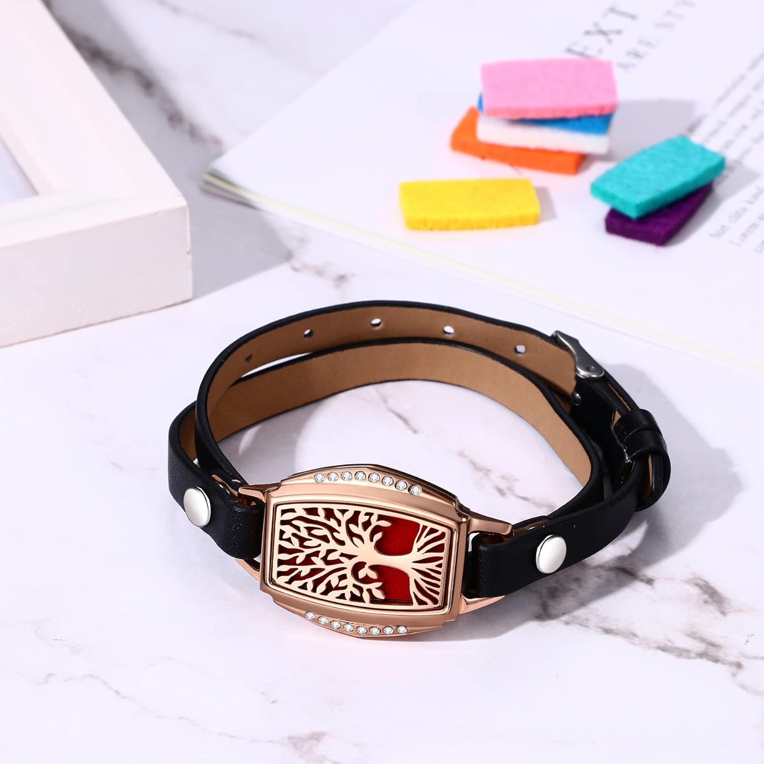 Thumbnail 2 de Cupimatch Bracelet Diffuseur d'huiles Essentielles Arbre de Vie – Acier Inoxydable avec 10 Coussins Recharge Lavables