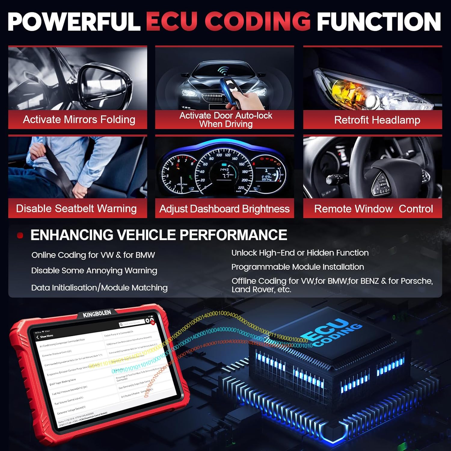 Detalle de KINGBOLEN K10 PRO Car Diagnostic Tool: OE‑Level Full System Bidirectional Scan