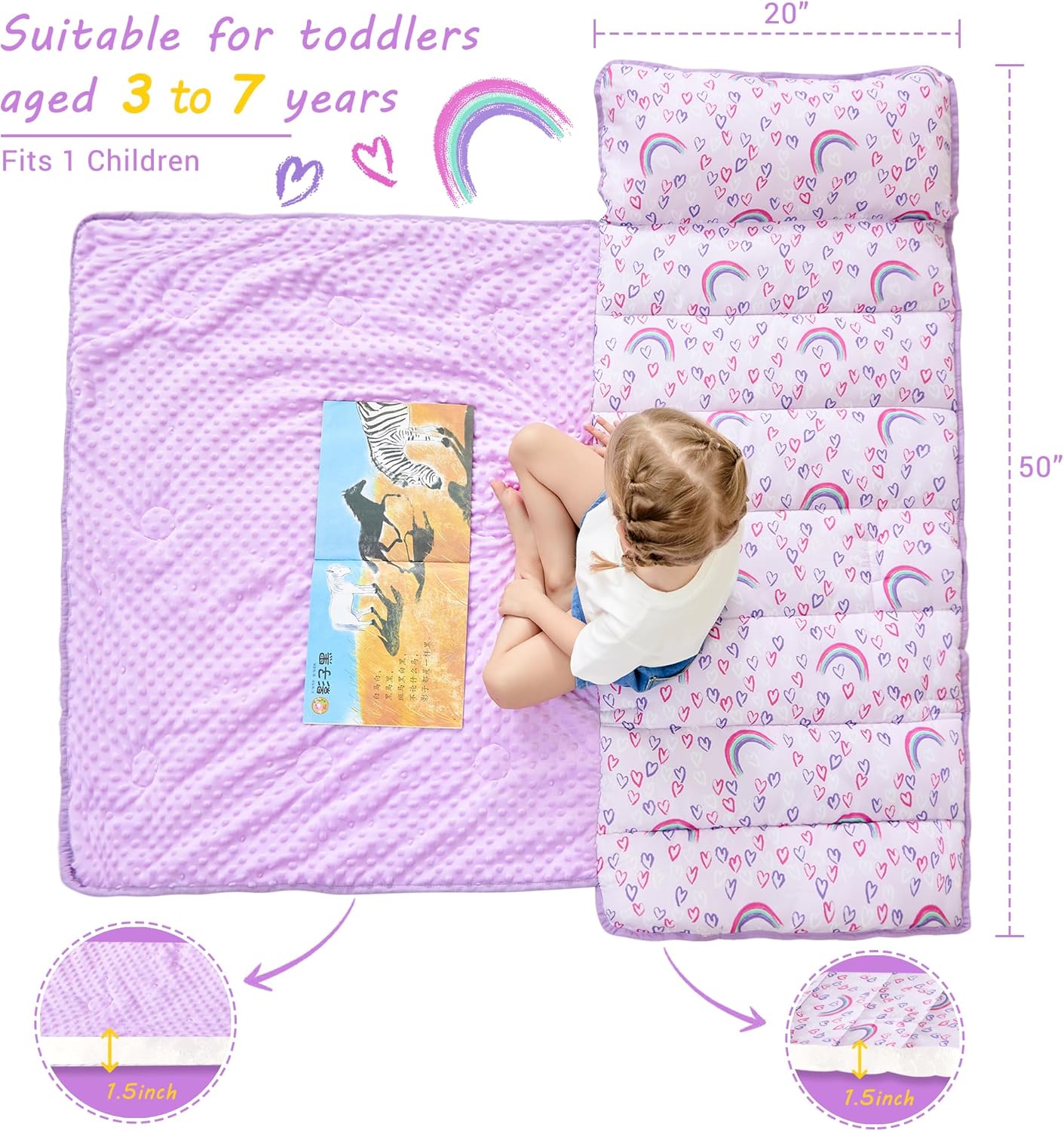 Thumbnail 3 de Lasoftan Toddler Nap Mat with Pillow and Blanket (Extra Large) – Ideal for Daycare, Preschool, Travel