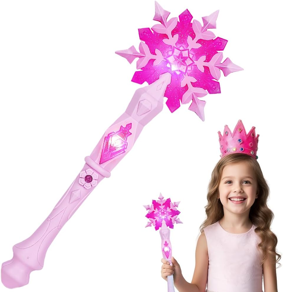 Detalle de AUYAO Prinsessans magiska trollstav – rosa snöflinga med ljus och ljudeffekter