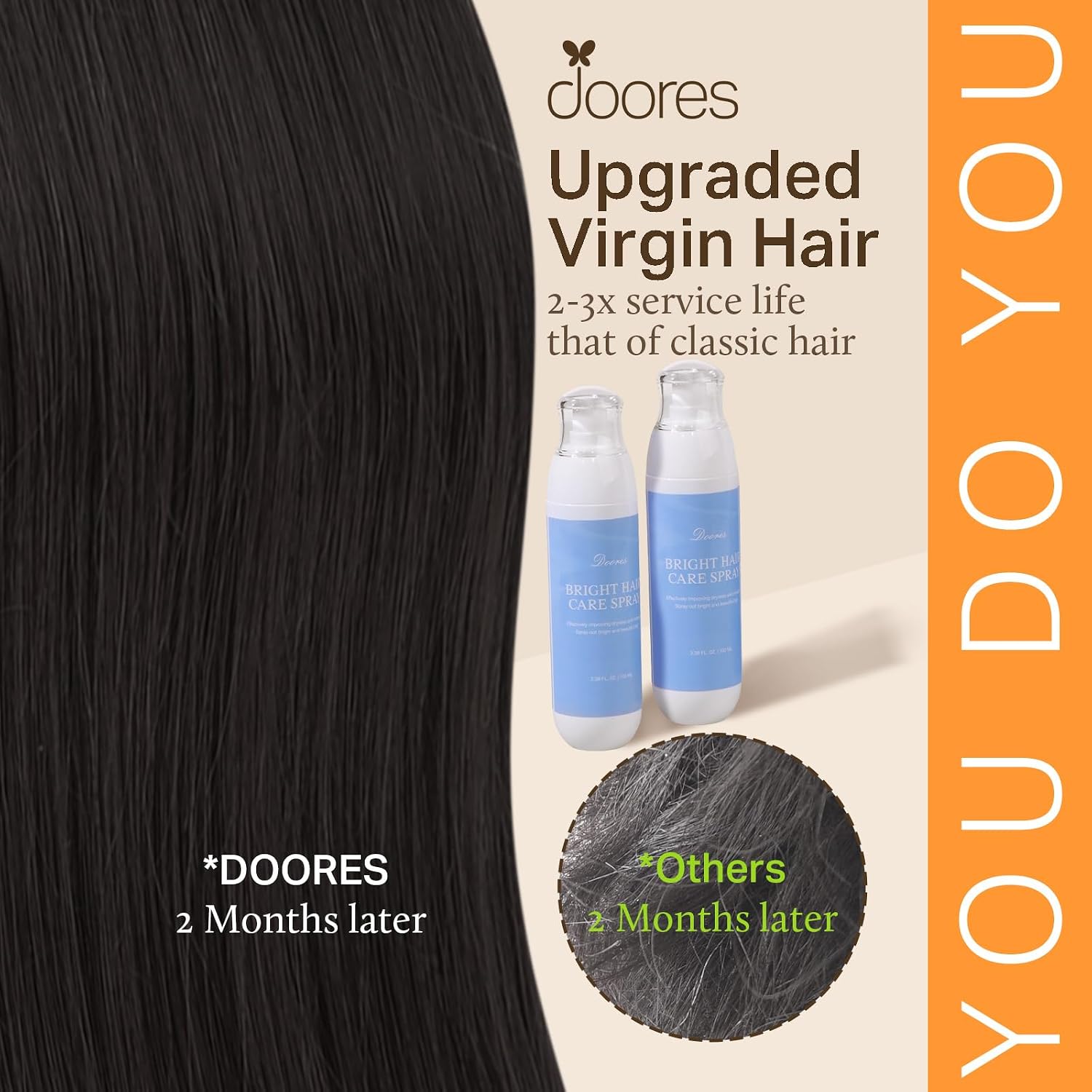 Detalle de DOORES Microlink Hair Extensions Human Hair, Natural Black 22 Inch – Remy Straight Micro Loop Extensions