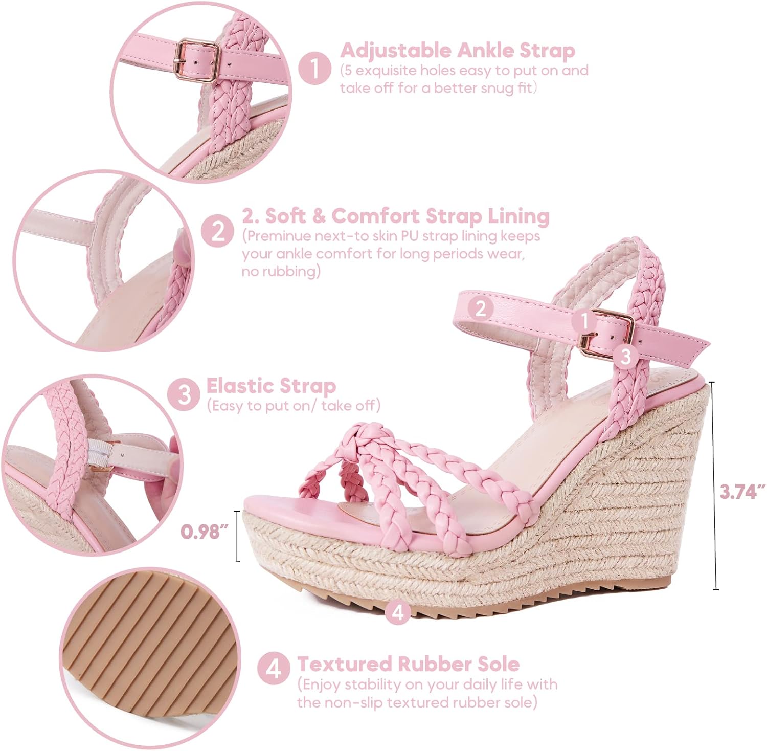 Thumbnail 2 de Mikarka Espadrille Wedge Sandals for Women – Braided Knot Ankle Strap, Open Toe