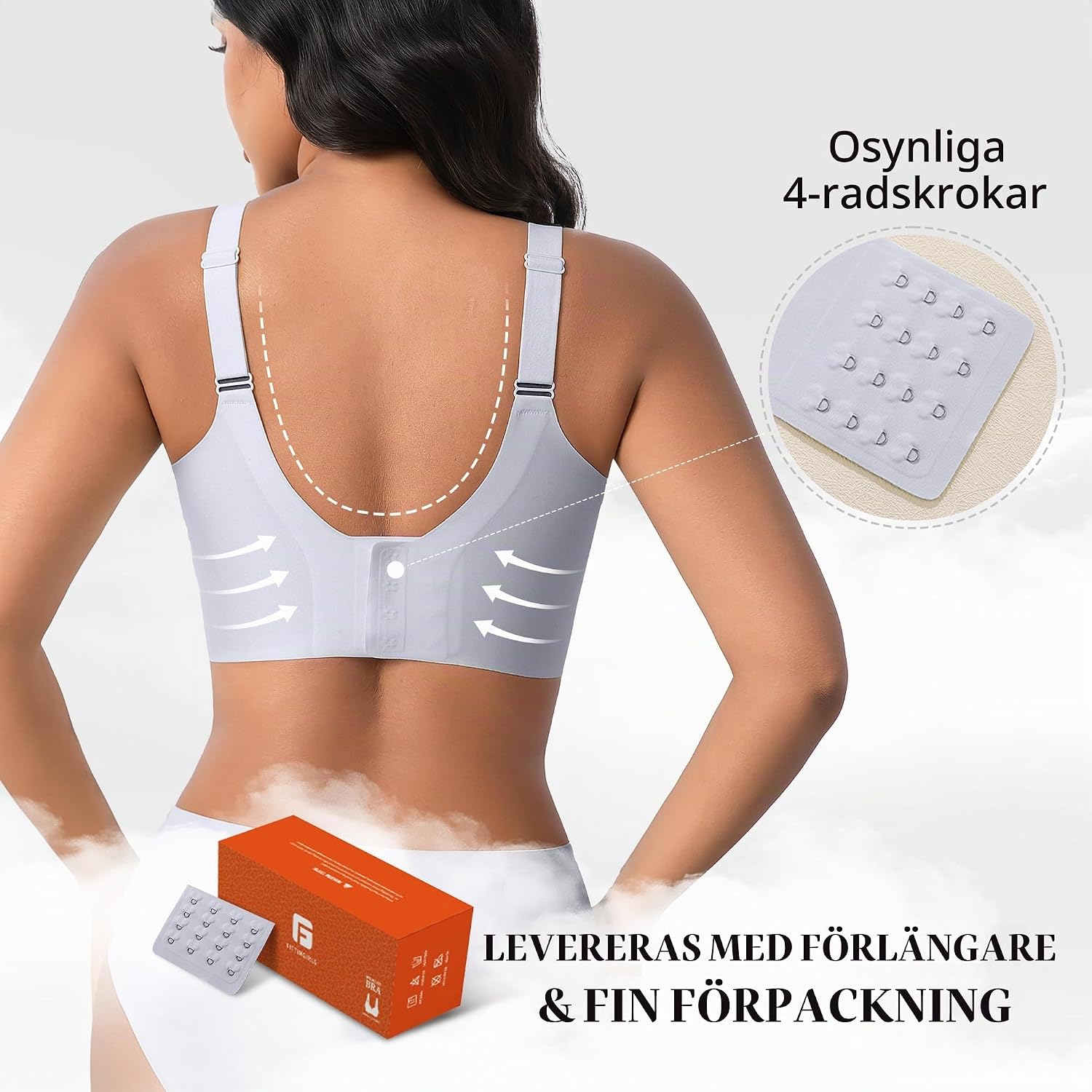 Detalle de Plus size-bh med osynlig design, full täckning och justerbara axelband