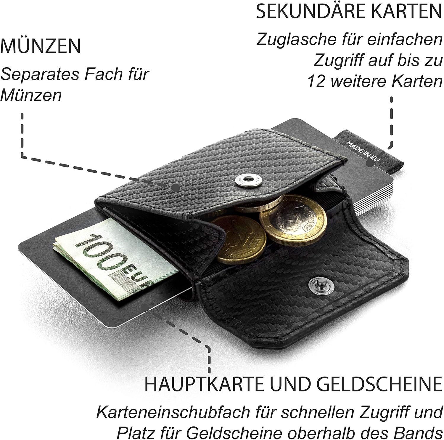 Thumbnail 3 de Jaimie Jacobs Nano Boy Pocket Slim Wallet mit Münzfach (Carbon) – kleiner Geldbeutel für bis zu 13 Karten