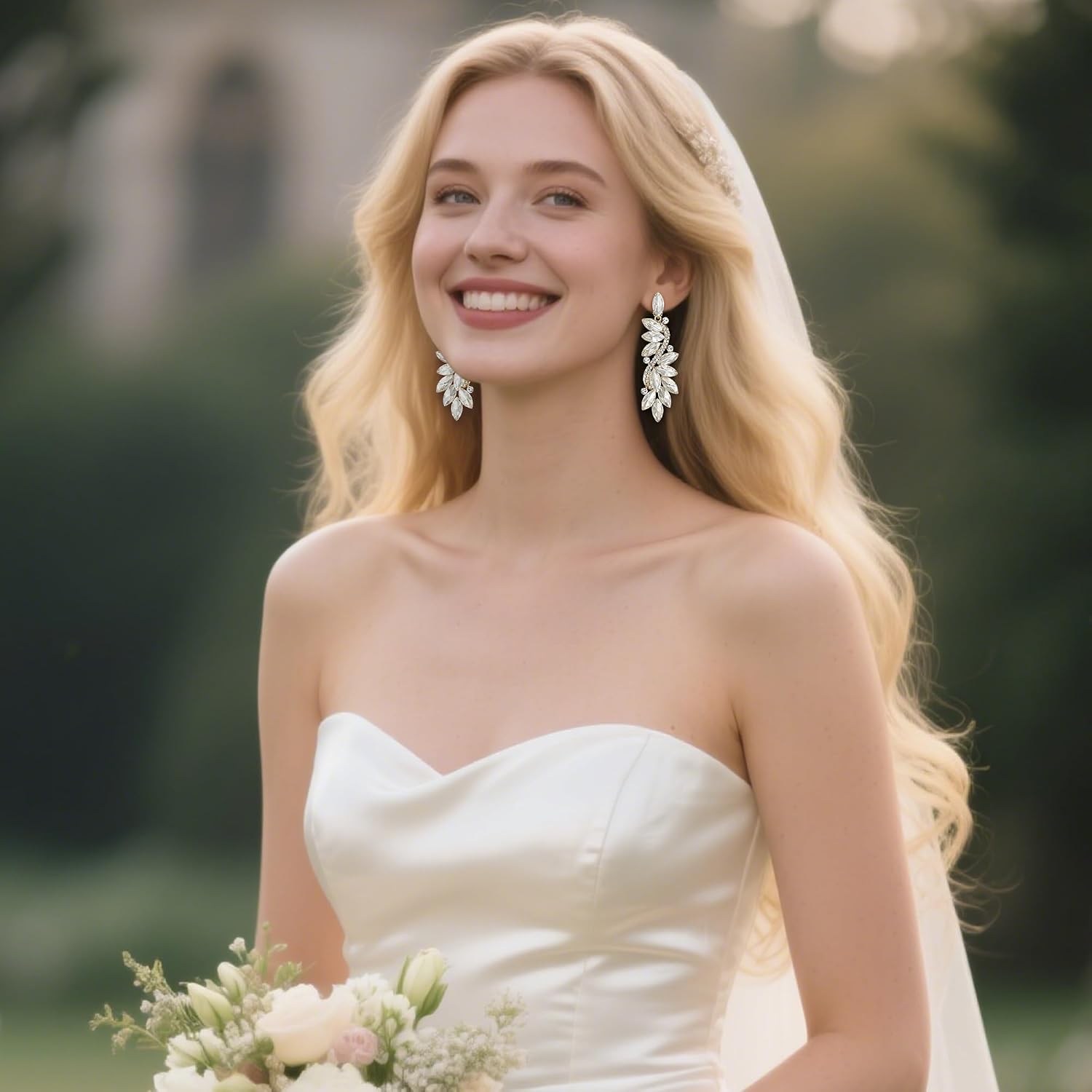 Thumbnail 2 de Clearine Femme Vogue Mariée Noces Cristal Fleur Romantique - Boucles d'Oreilles Clip-On