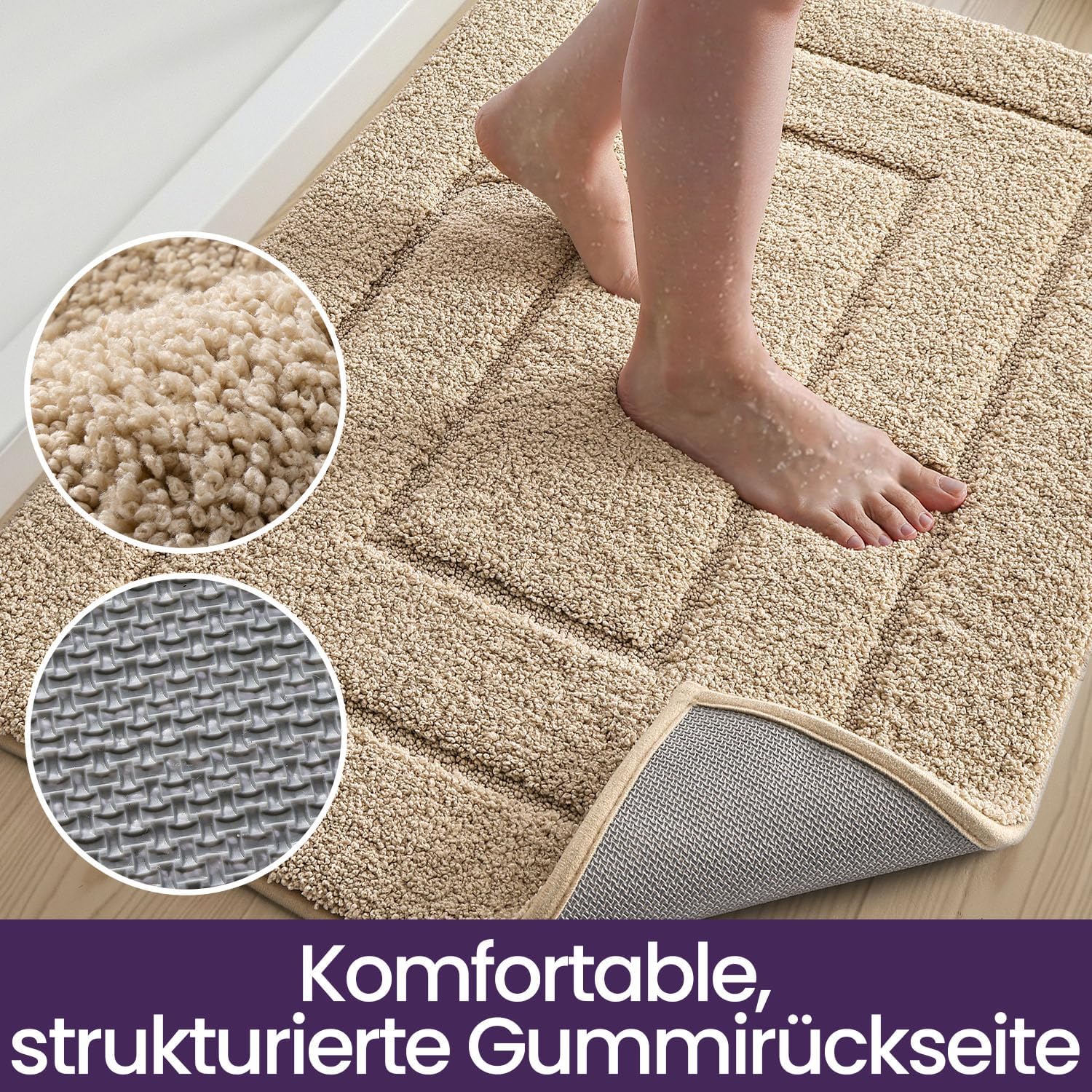 Detalle de DEXI Badematte rutschfeste – weicher Mikrofaser Badteppich 60 × 90 cm, Beige