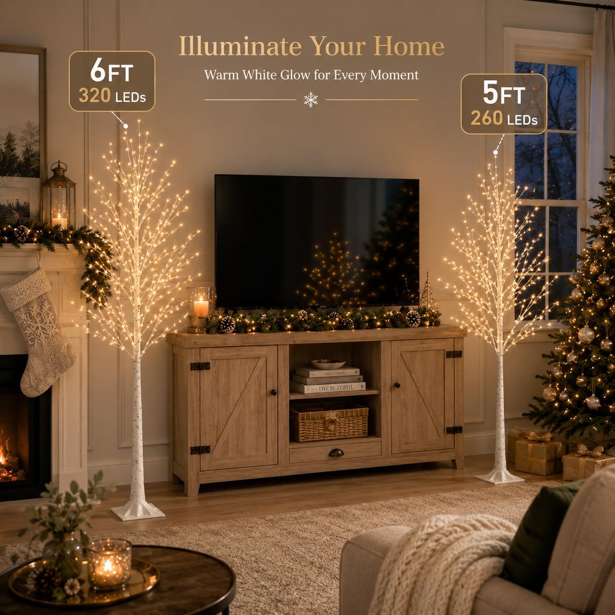 Detalle 2 de PEIDUO 803170CC Lighted Birch Tree Set, 5 ft and 6 ft LED Trees