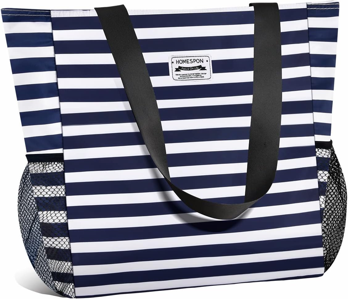 Detalle de HOMESPON Große wasserdichte Strandtasche mit Reißverschluss – faltbar, wasserbeständig und vielseitig