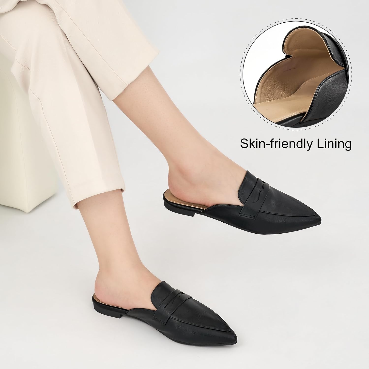 Thumbnail 4 de Judxsious Women's Pointed-Toe Flat Mule Loafers, Backless Slip-On Dress Shoes