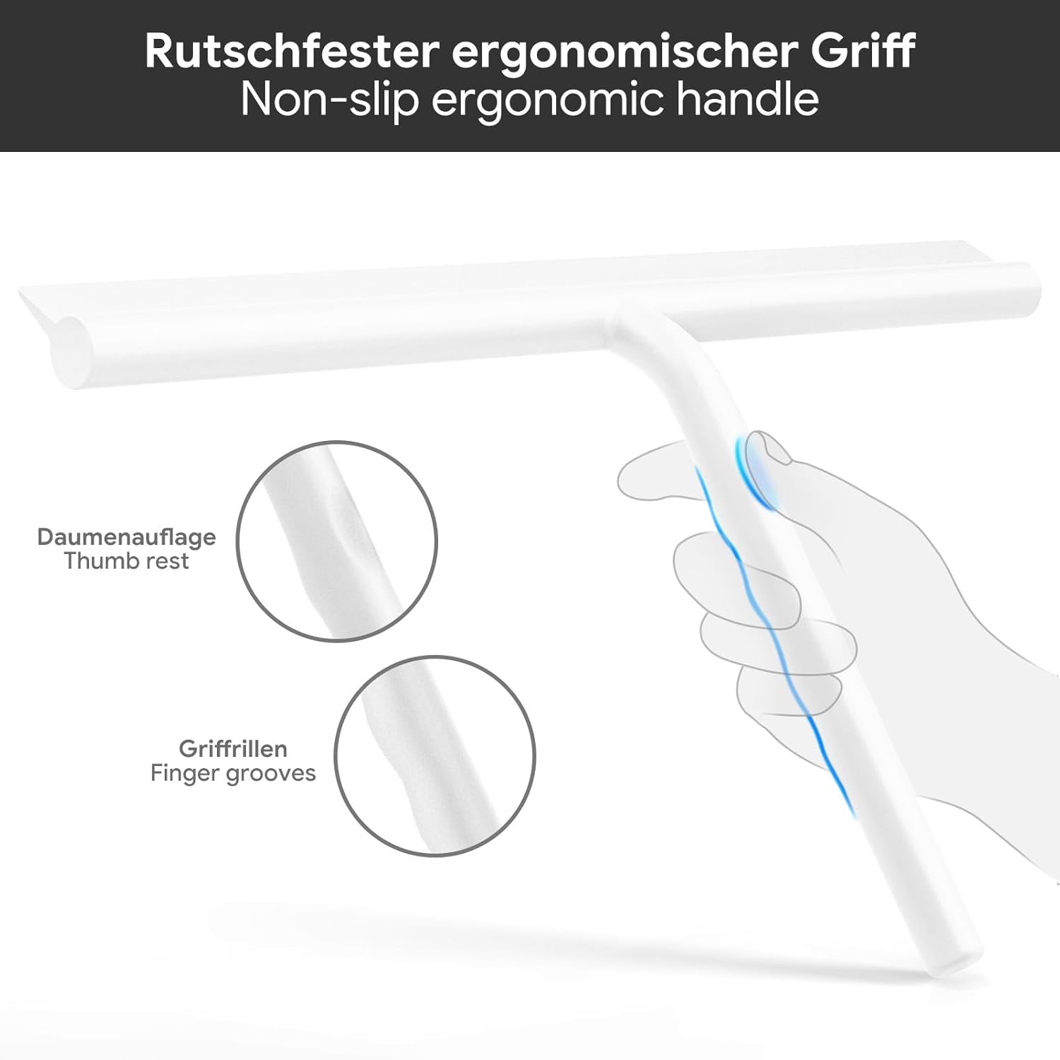 Thumbnail 3 de ecōoe Silicone Raclette de douche pour vitre et carrelage, 33 cm, crochet sans perçage, blanc