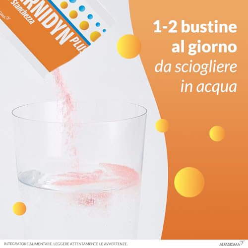 Detalle 2 de Carnidyn Plus Integratore Alimentare con Carnitina, Zinco e Vitamina B5 – Bustine gusto Arancia