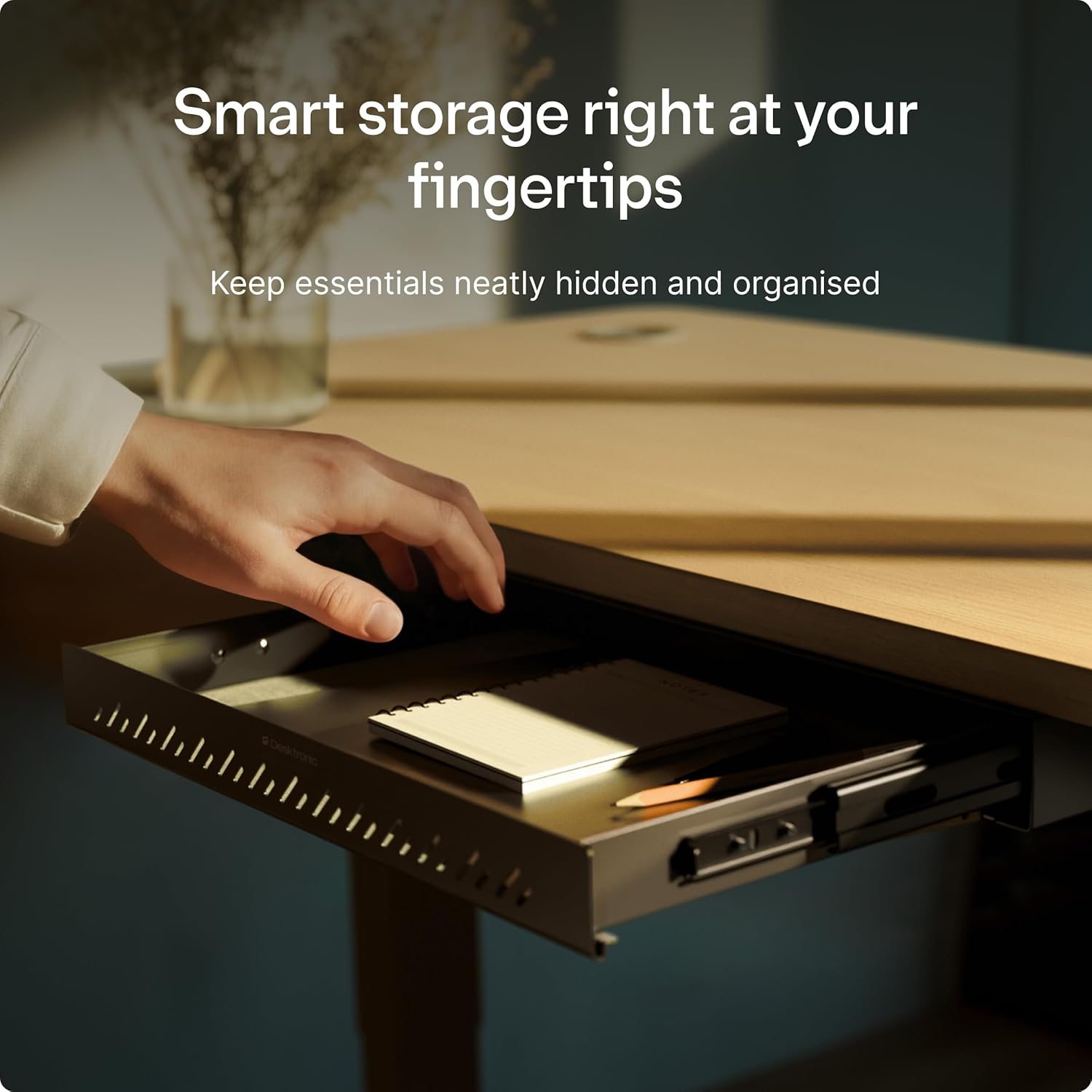 Detalle de Desktronic Hidden Organizer under-desk storage drawer (Black) – metal, smooth sliding, easy installation