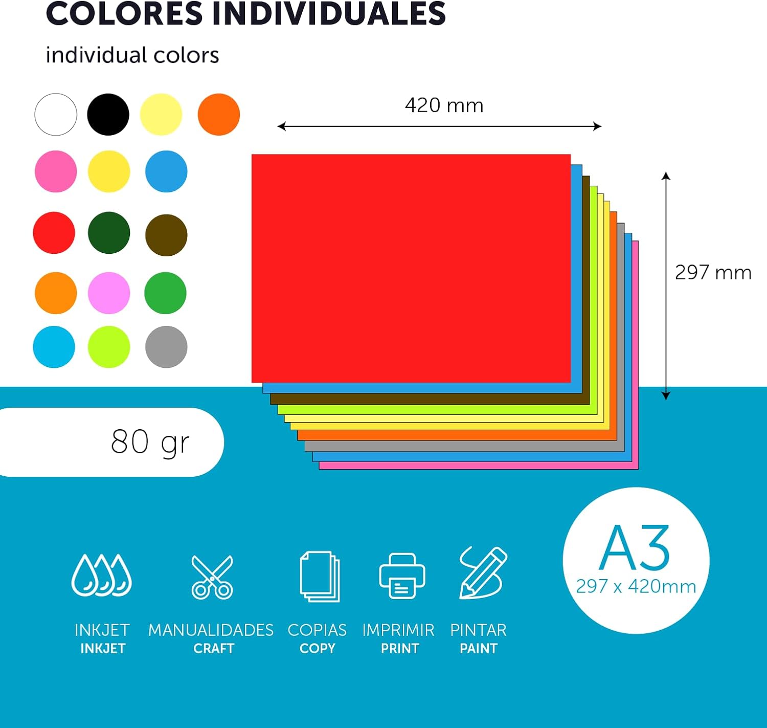 Thumbnail 1 de Buntes Papier A3 80g Rot 100 Blatt
