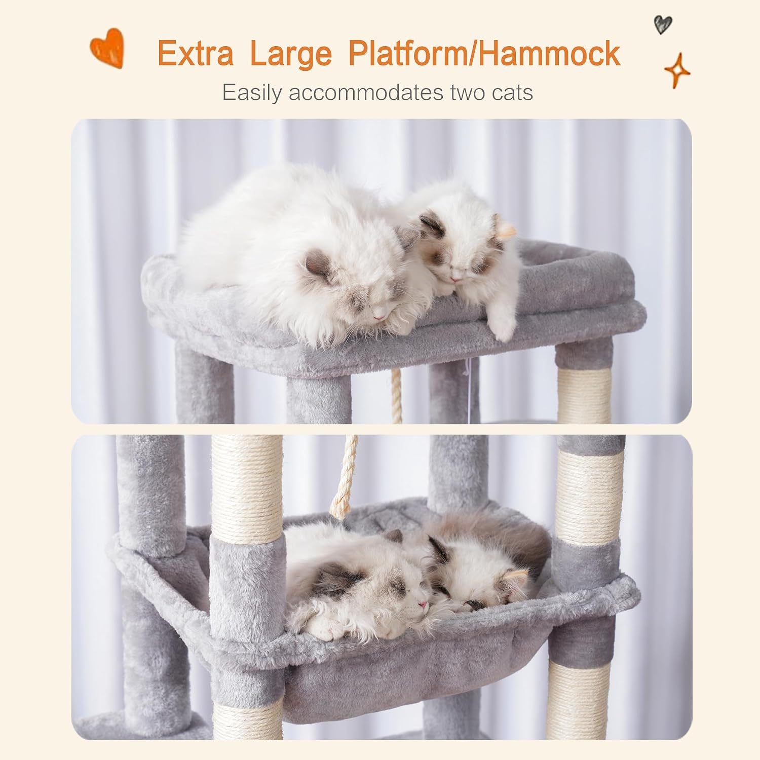 Detalle de Heybly Cat Tree for Large Cats Heavy Duty, 153cm XXL Cat Tower with Plush Perch, Cozy Basket and Large Condo