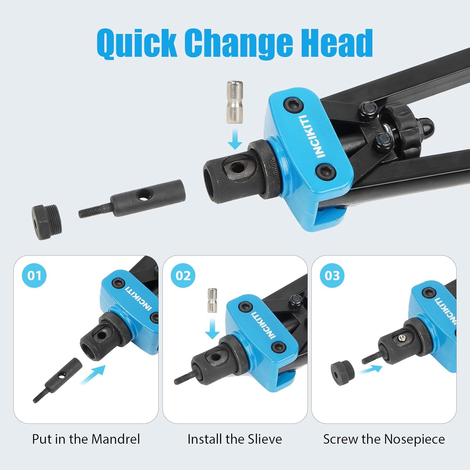 Thumbnail 3 de INCIKITI Rivnut Tool Kit: 14 inch Rivet Nut Gun with 150 Rivnuts and 6 Mandrels