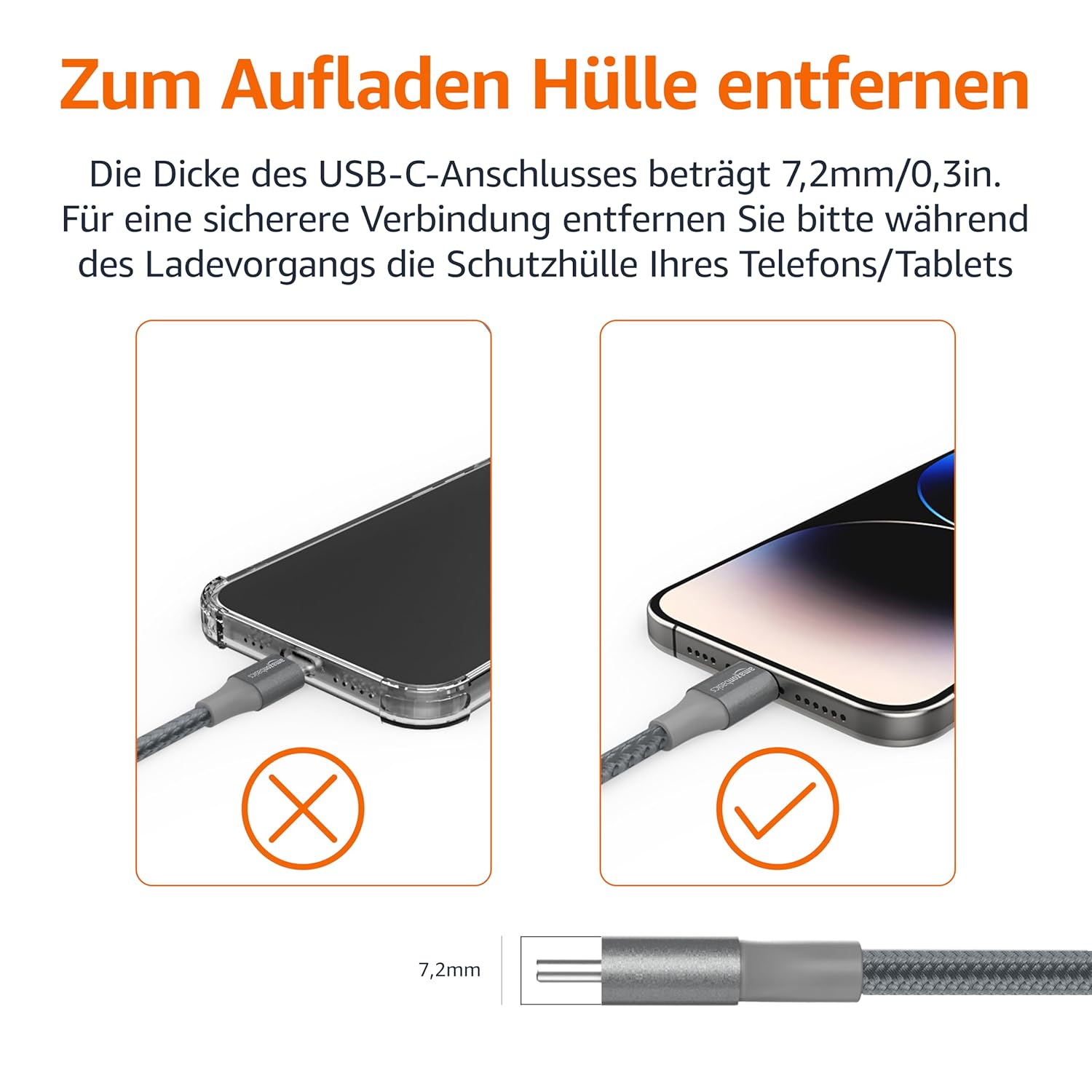 Detalle 2 de Amazon Basics USB-C zu USB-A 3.1 Gen 1 Schnellladekabel, 3 m, geflochtenes Nylon, Dunkelgrau