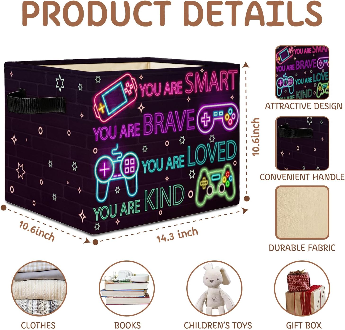 Thumbnail 5 de Elefeltclave 591 Collapsible Storage Bin, GAME Print, Polycotton, 14.3 x 10.6 x 10.6 Inches