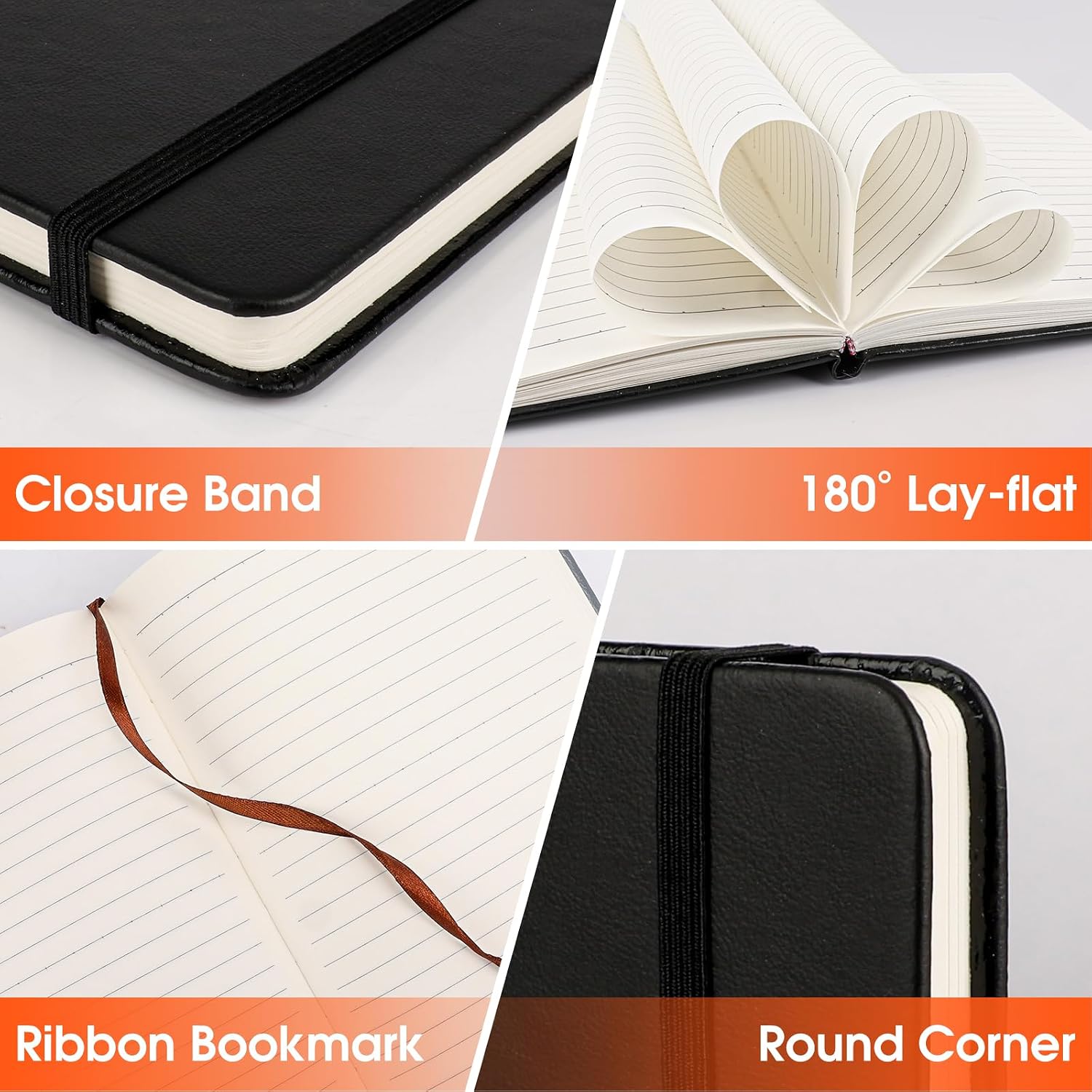Detalle 2 de BGUP 16-Pack A5 Hardcover Lined Notebooks, 136 Pages, Black
