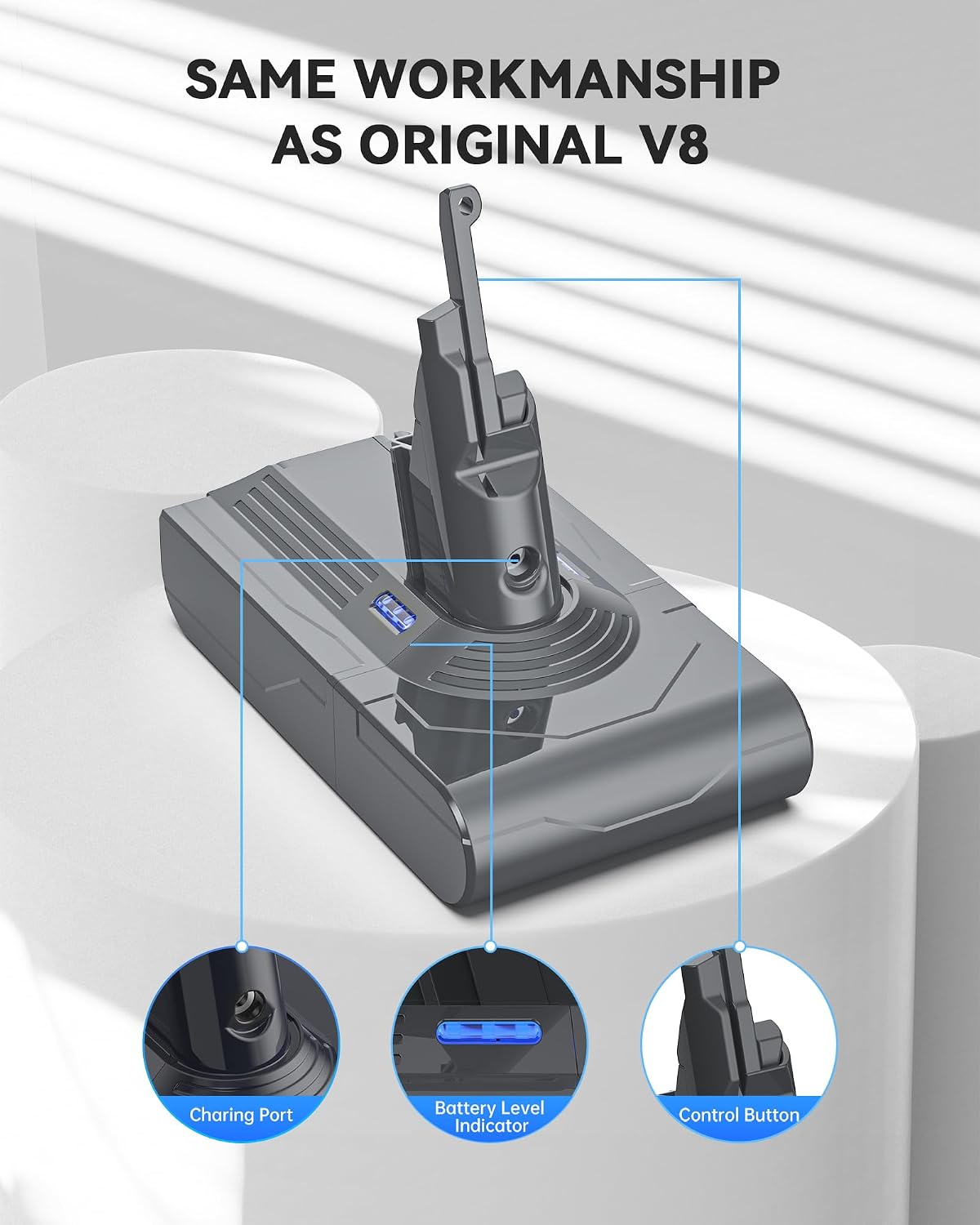 Detalle de Morpilot V8 Akku 8000mAh – Ersatzakku für Dyson V8 Modelle