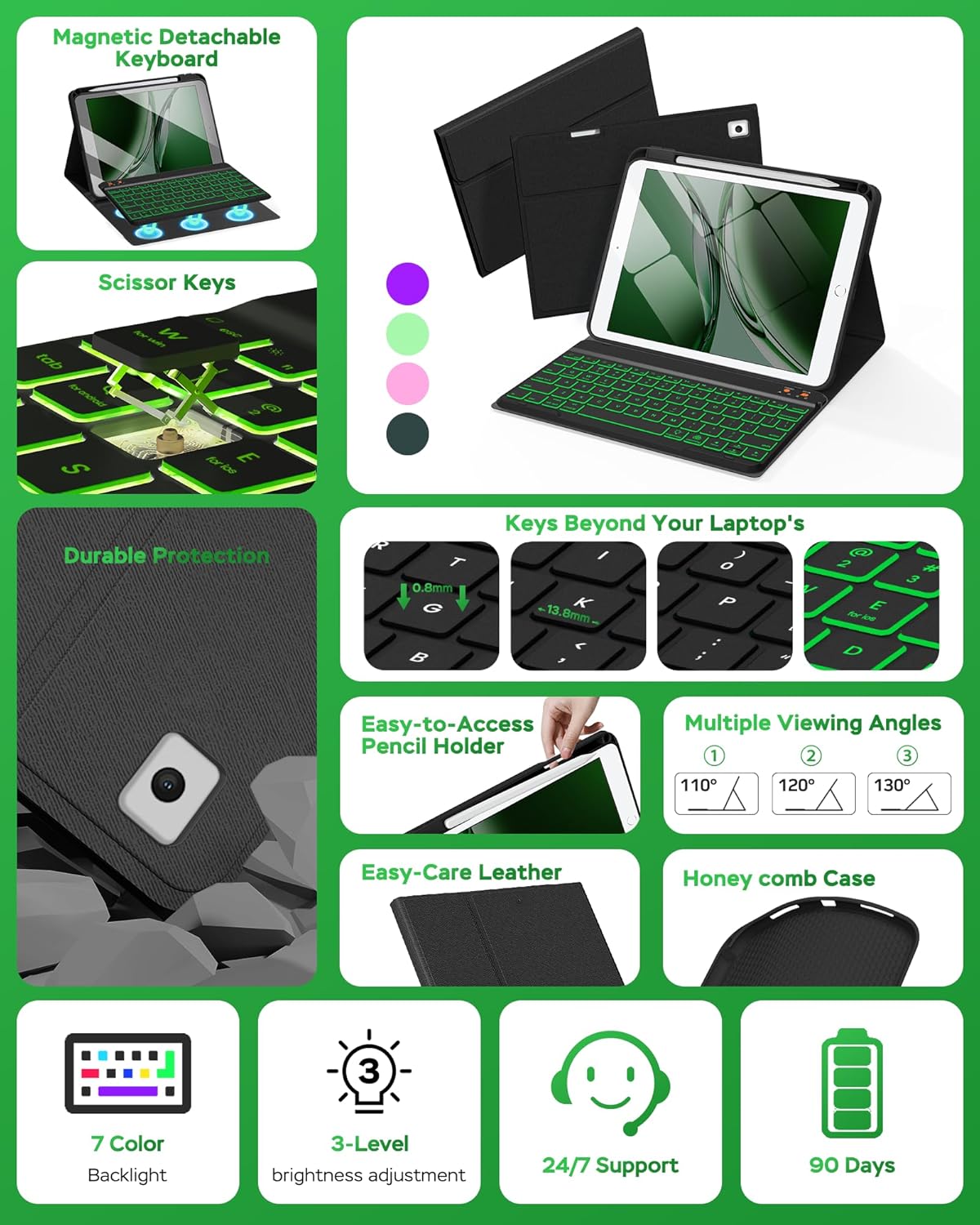 Thumbnail 2 de Senyoson Keyboard Case for iPad 9th/8th/7th Gen 10.2" — 7‑Colour Backlit, Detachable Keyboard & Pencil Holder