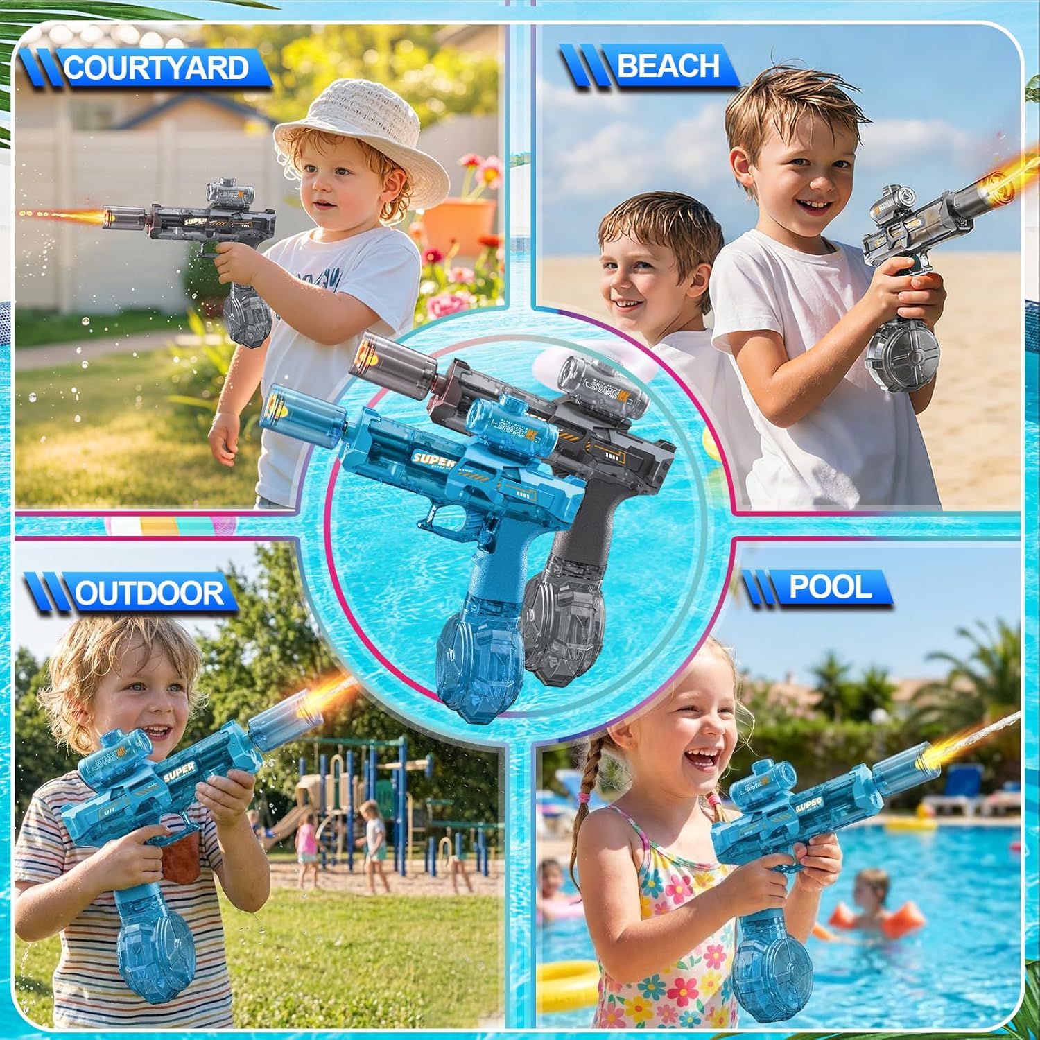 Detalle de UROINT Pistola Ad Acqua Elettrica per Bambini – Set 2 pezzi con gittata lunga e luci LED