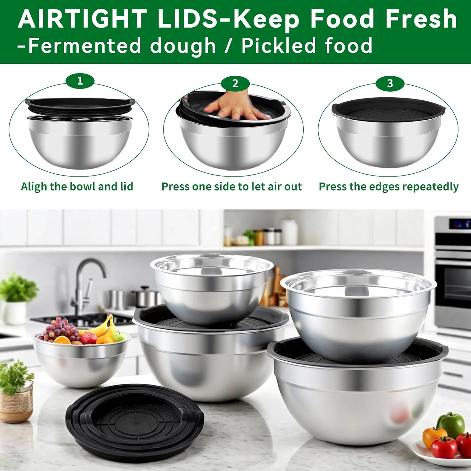 Thumbnail 3 de WEPSEN 25-Piece Stainless Steel Mixing Bowls Set with Lids (5 Sizes) and Measuring Tools