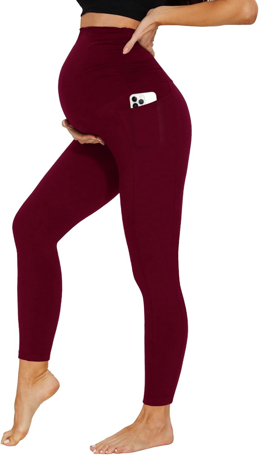Detalle de DDOBB Damen-Umstandsleggings mit Taschen (High Waist) – blickdicht, weich elastisch für Schwangerschaft, Alltag & Sport