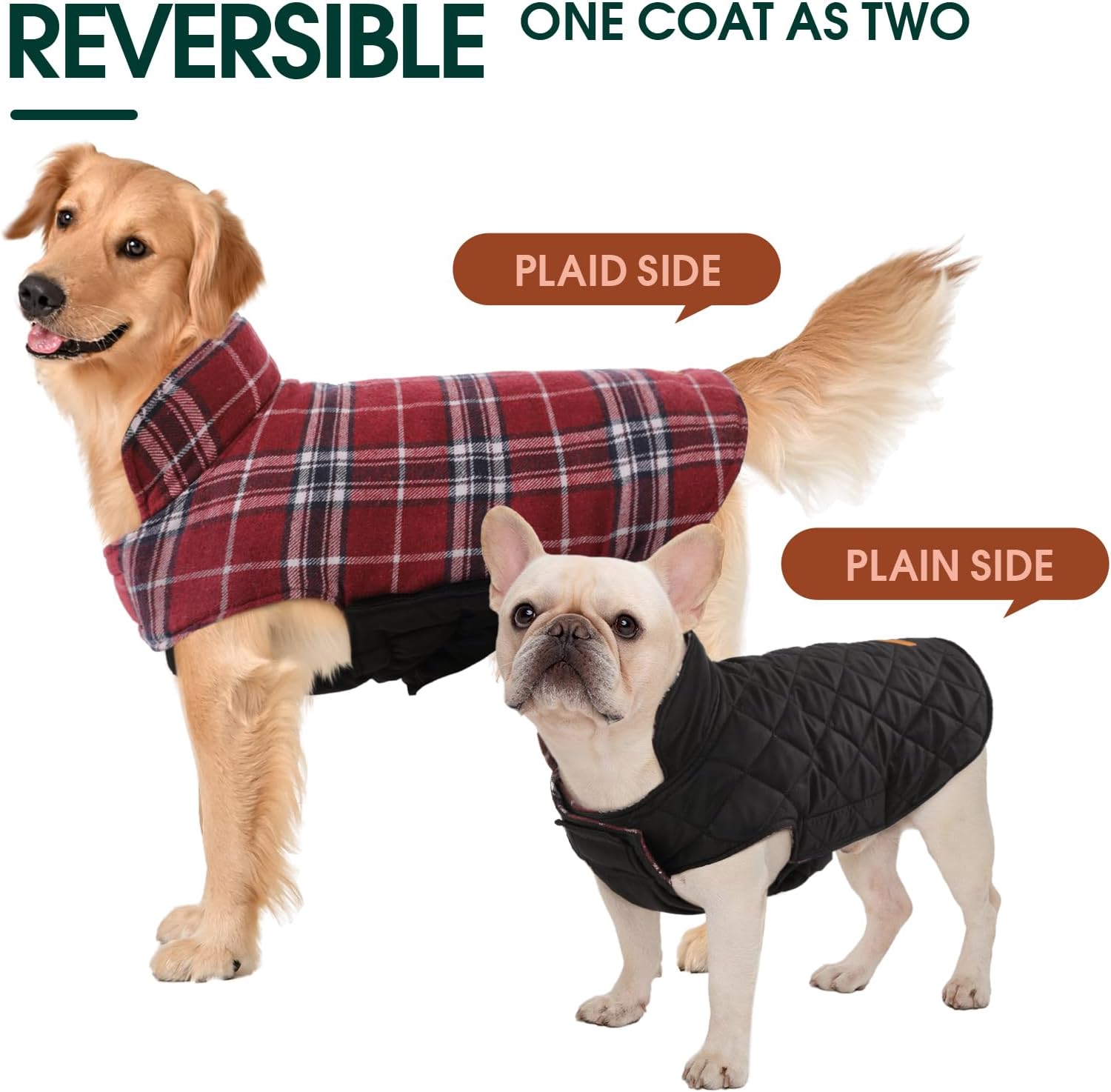 Detalle 2 de Kuoser Kuoser-92972-Red-L Waterproof Reversible Dog Coat with Fleece Lining