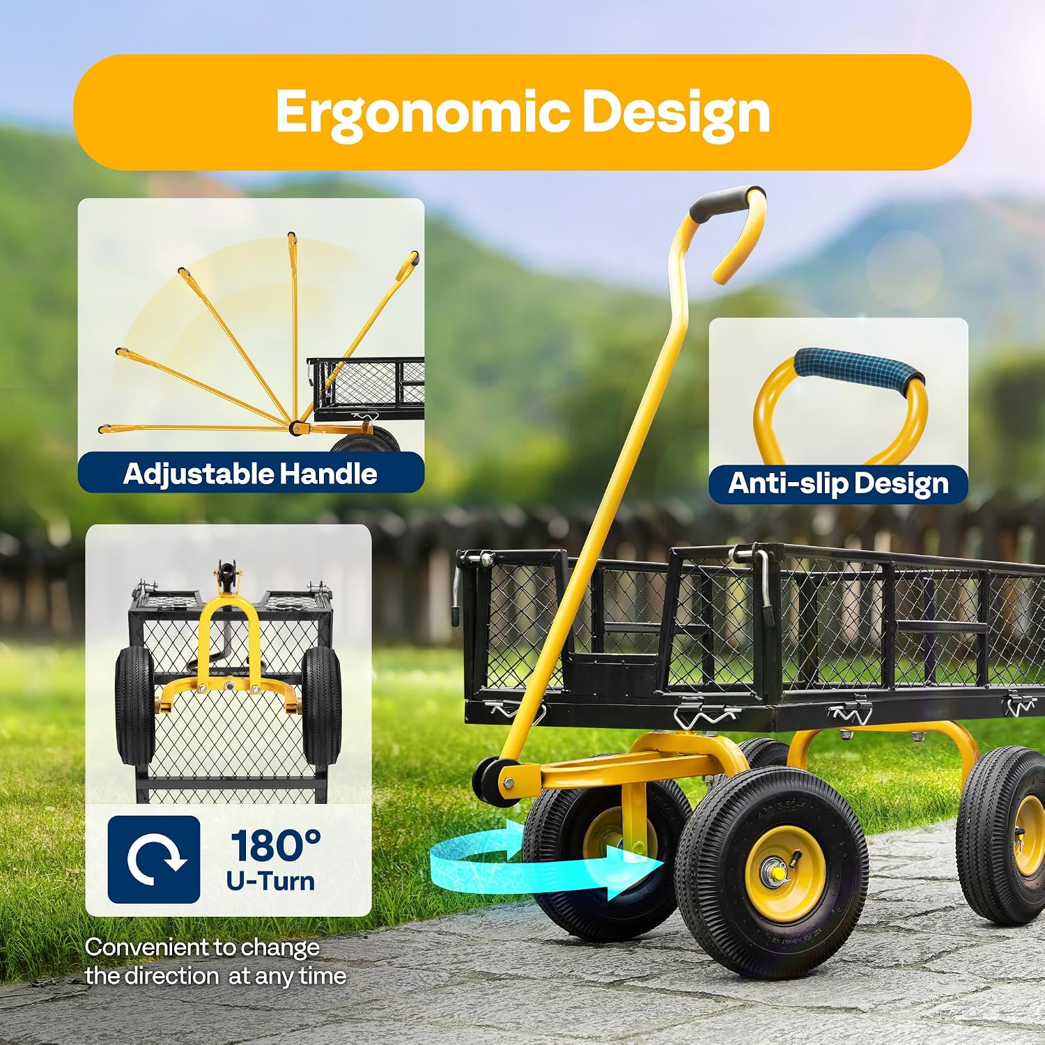 Detalle 2 de VIVOHOME Hand Trolley 400kg Capacity: Heavy-Duty Garden Cart for Hard Work