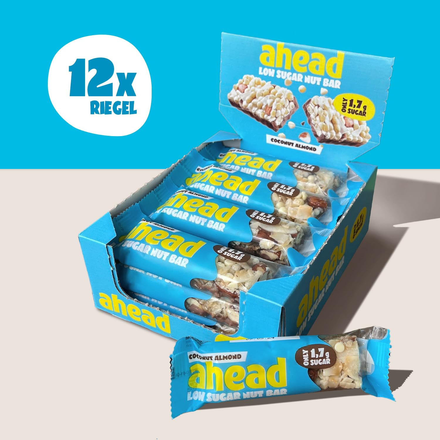 Detalle 2 de AHEAD Low Sugar Nut Bar Nussriegel 12×35g mit 1,7g Zucker pro Riegel 🍫