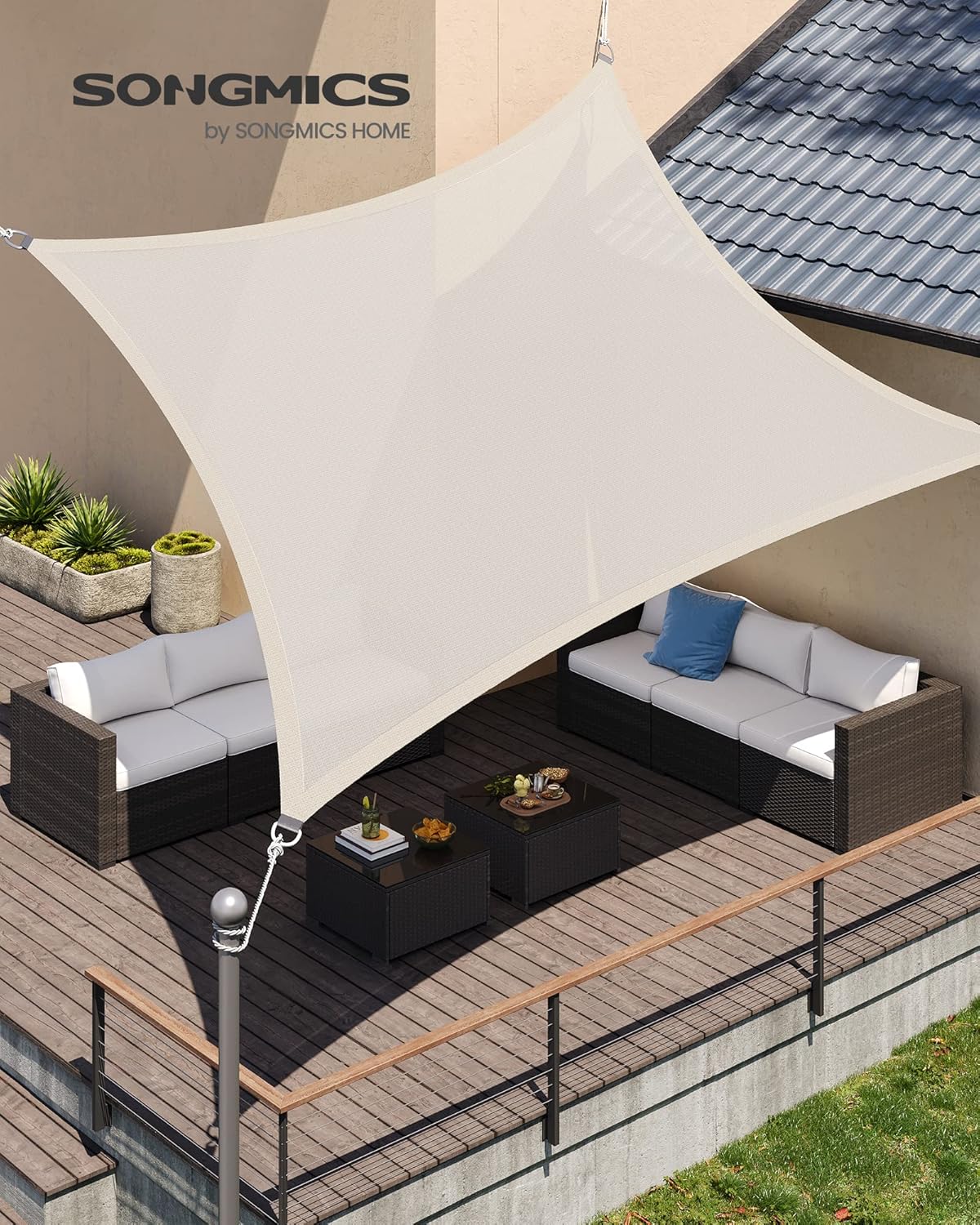 Thumbnail 1 de SONGMICS tenda parasole 3x5 m in HDPE GSS35IVV1001 per terrazza, giardino e balcone