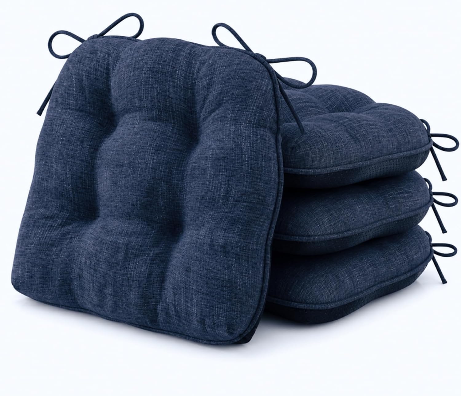 Detalle de IPYNBAP Tufted Memory Foam Chair Cushions (Set of 4) for Dining Chairs, Navy Blue, 15.5 in x 15.5 in x 4 in