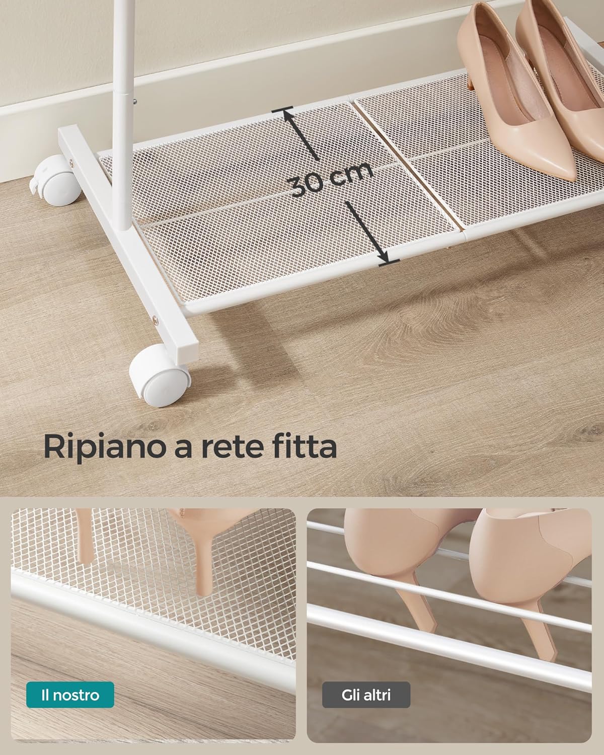 Thumbnail 3 de SONGMICS Stand Appendiabiti con Ruote HSR130W01 – 40,5 x 74 x 158 cm, struttura in metallo