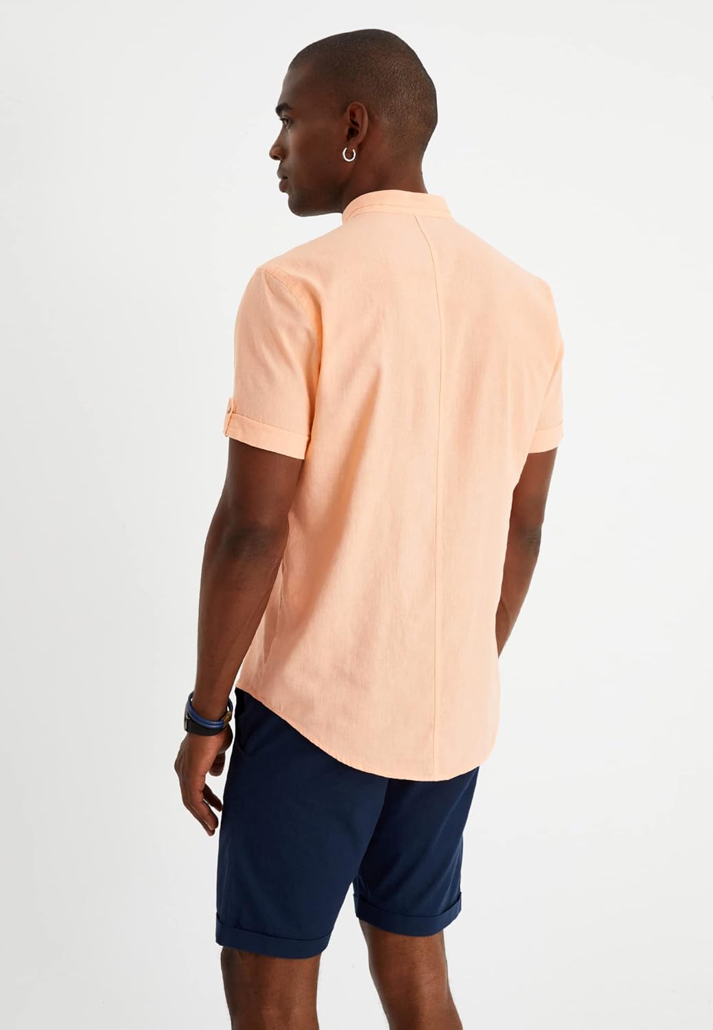 Detalle de Leif Nelson Chemise d'été en lin pour homme – Manches courtes, Henley, mélange lin et coton 30/70, coupe droite