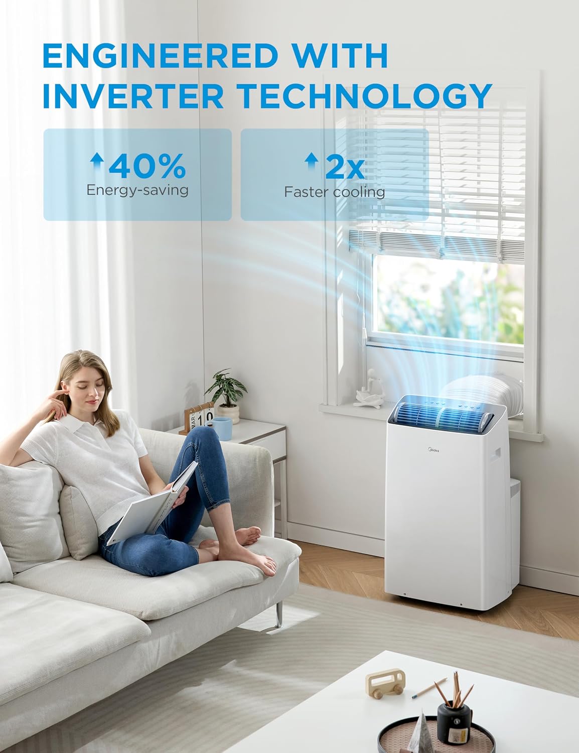 Detalle de Midea Duo MP12SV5CWT Portable Air Conditioner, 14,000 BTU, Inverter, Wi-Fi